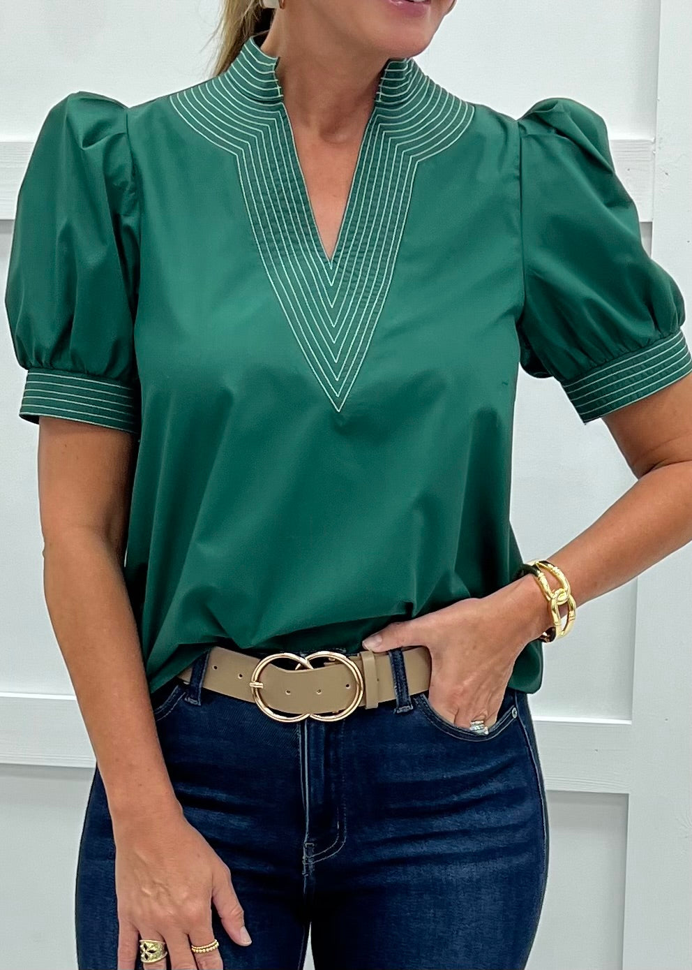 Hannah V.Neck Top (Hunter Green)