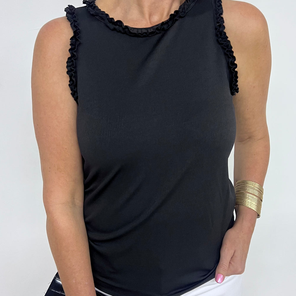 Regan Ruffle Tank Top (Black)