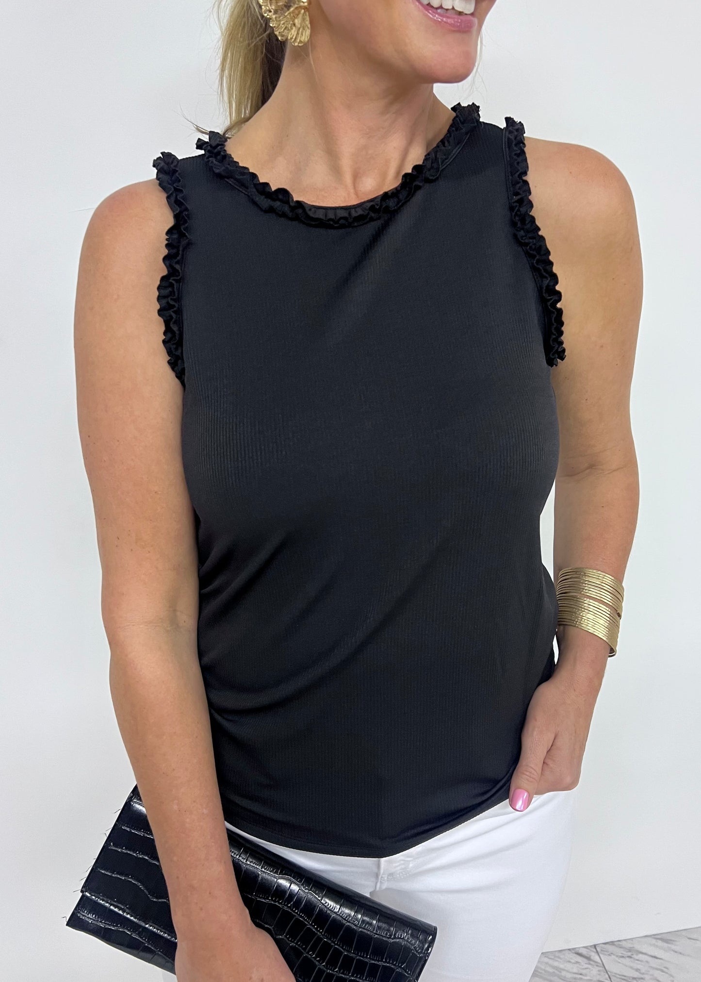 Regan Ruffle Tank Top (Black)