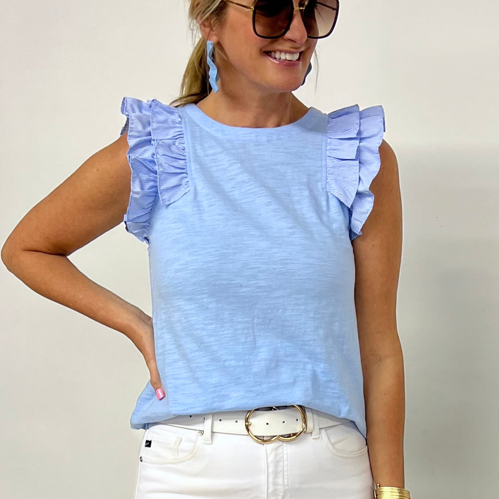 
                  
                    Sea Island Blue + Ruffle Top
                  
                