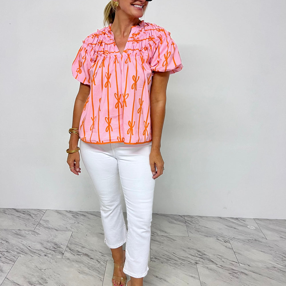 Bentley Bow Print Short Sleeve Top - FINAL SALE