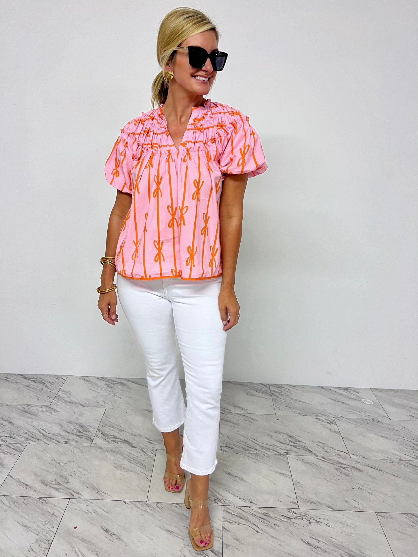 Bentley Bow Print Short Sleeve Top - FINAL SALE