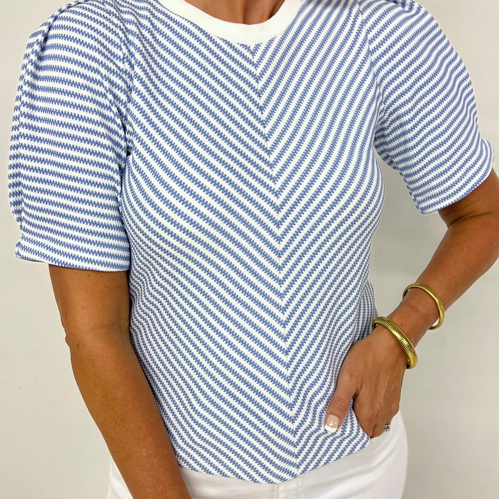 Caspian Herringbone Stripe Top (blue)