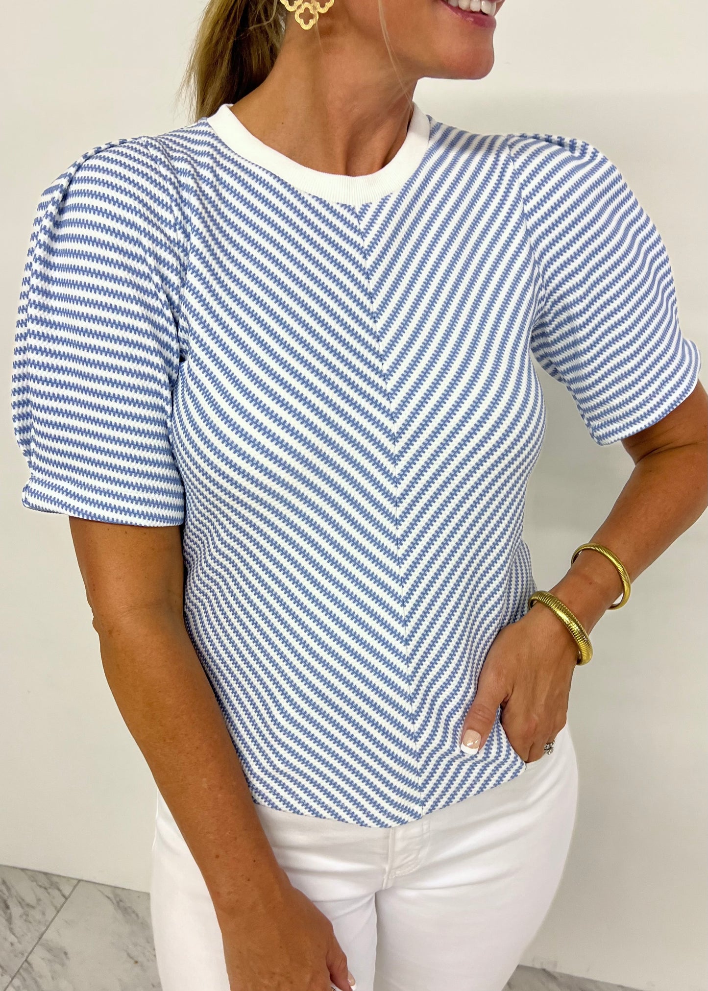 Caspian Herringbone Stripe Top (blue)