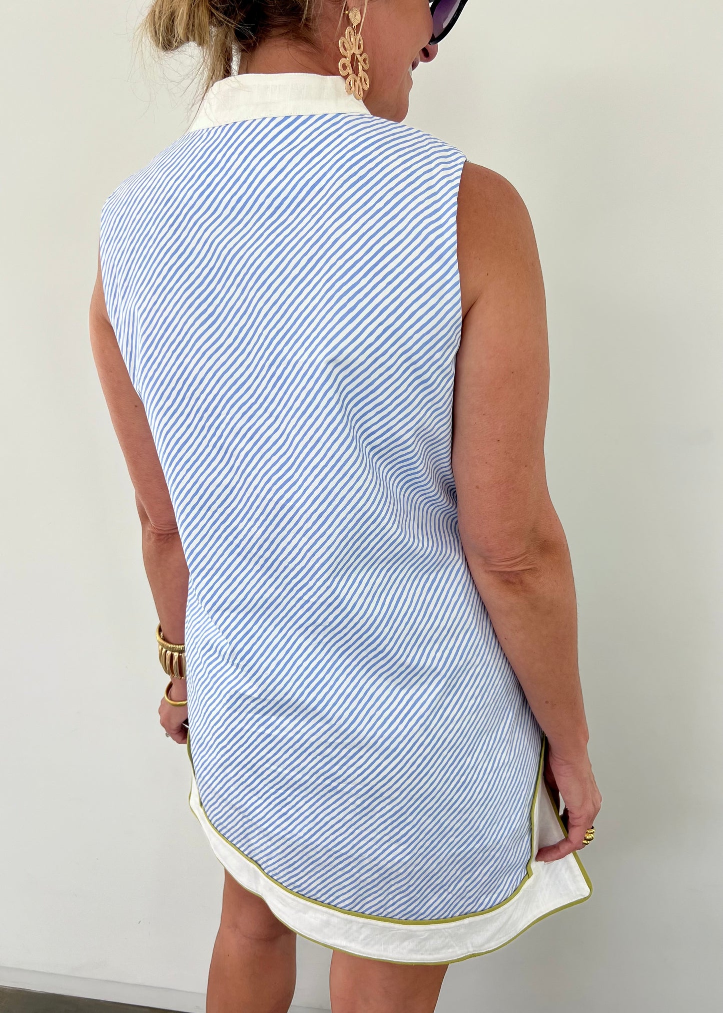 shirt sleeveless stripe dress Brooks Brothers Women's Supima Cotton Stripe Sleeveless Shirt Dress | Teal/White