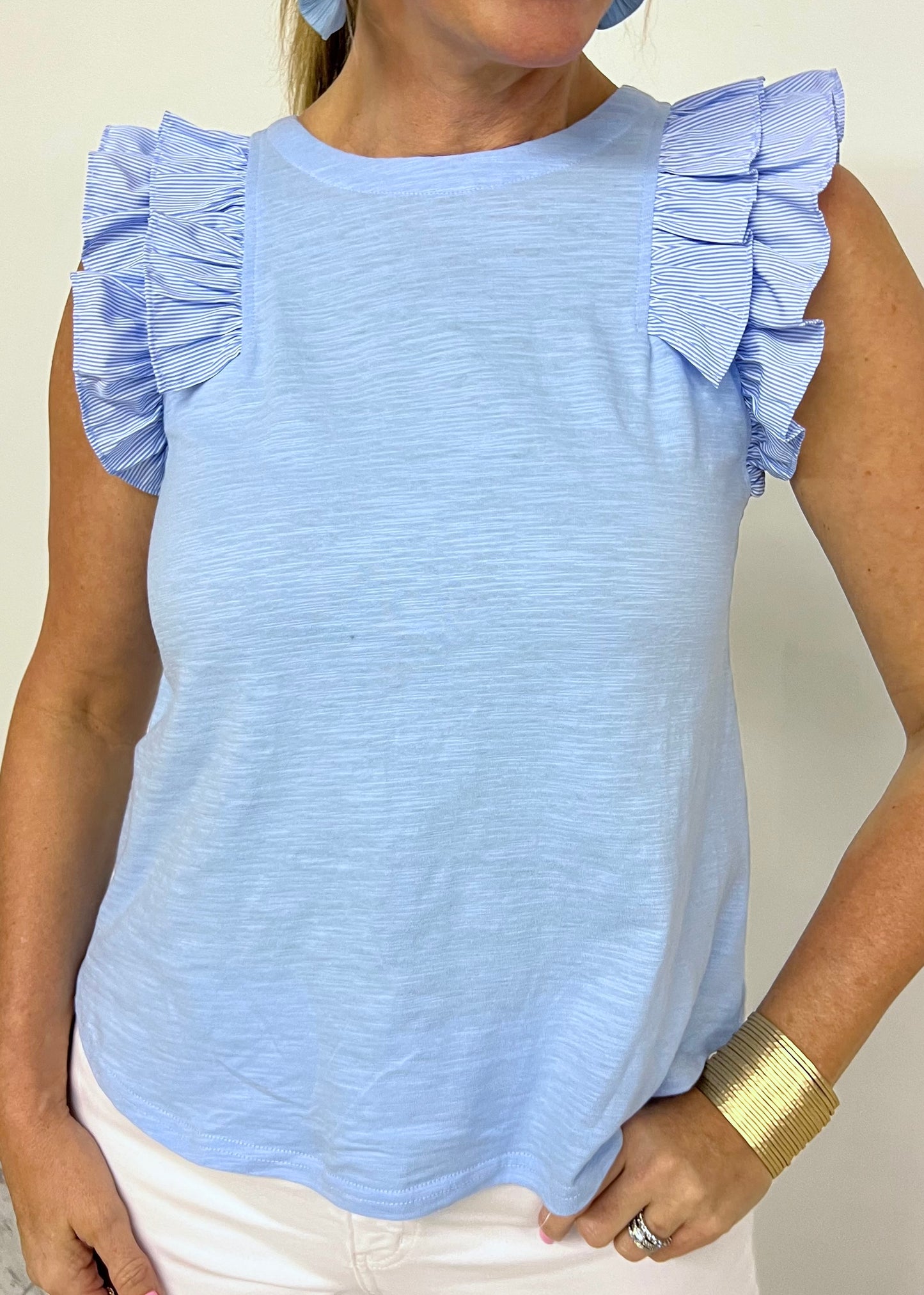 Sea Island Blue + Ruffle Top