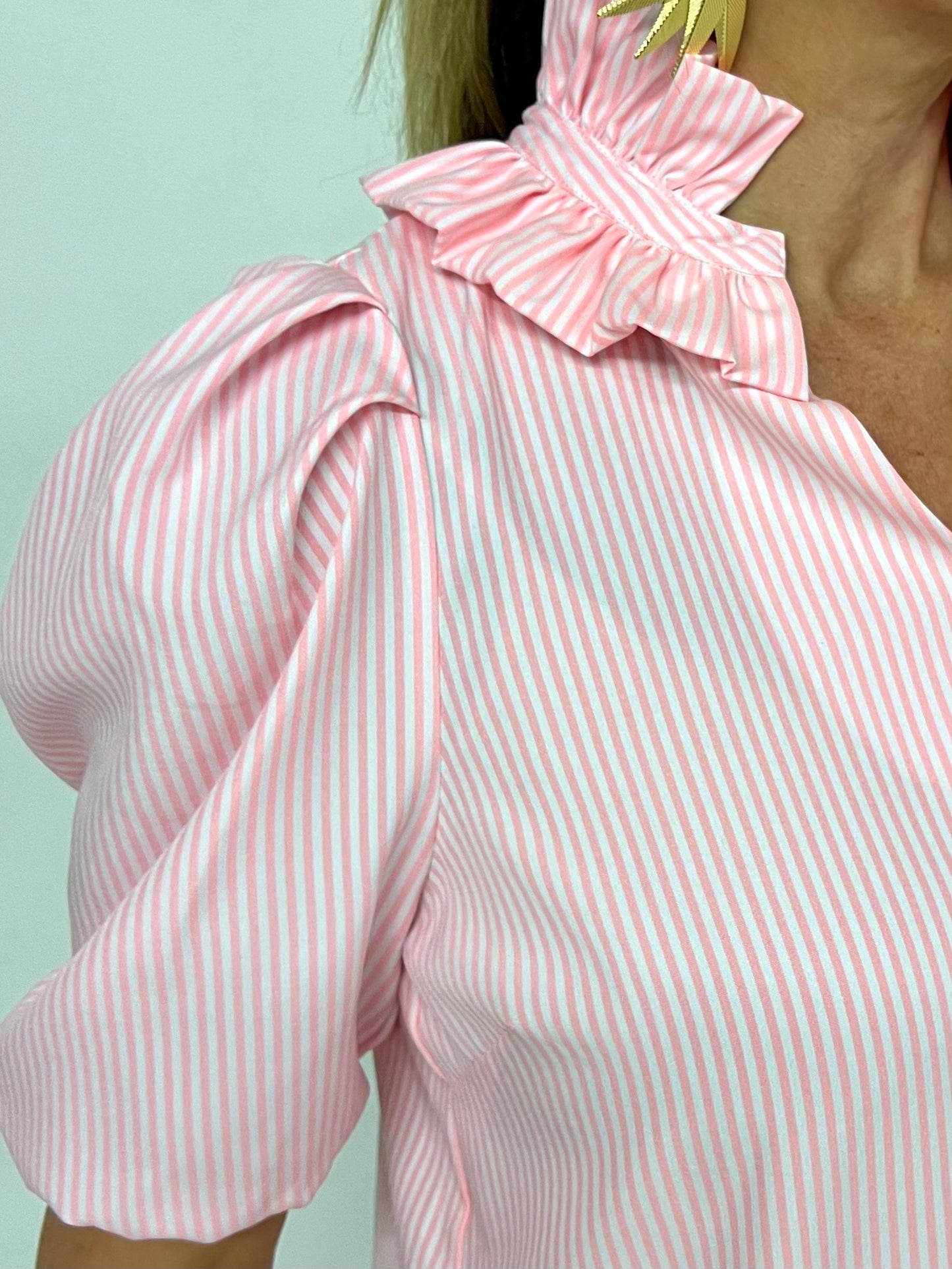 Gramercy Pink Stripe + Collar Top