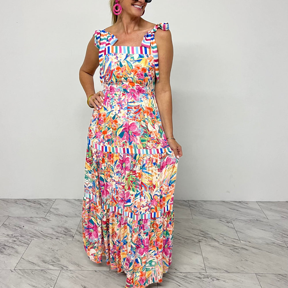 PARADISE BEACH MIX PRINT MAXI DRESS - FINAL SALE