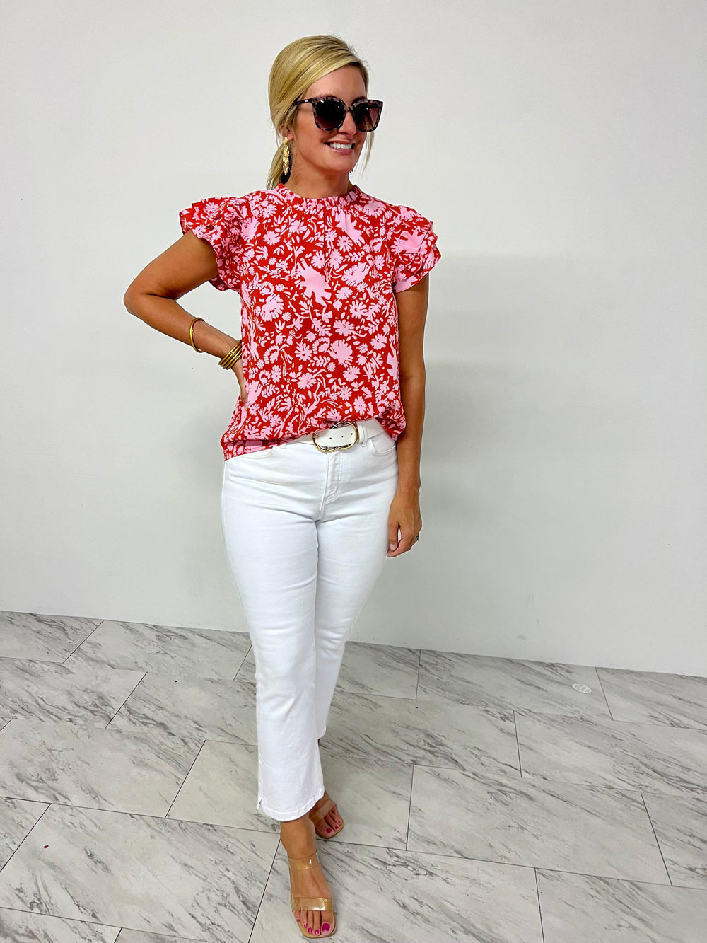 Reese Red + Pink Print Top - FINAL SALE