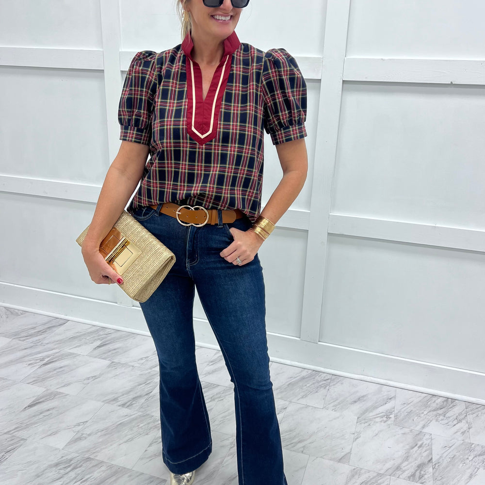 Season To Celebrate Plaid Top