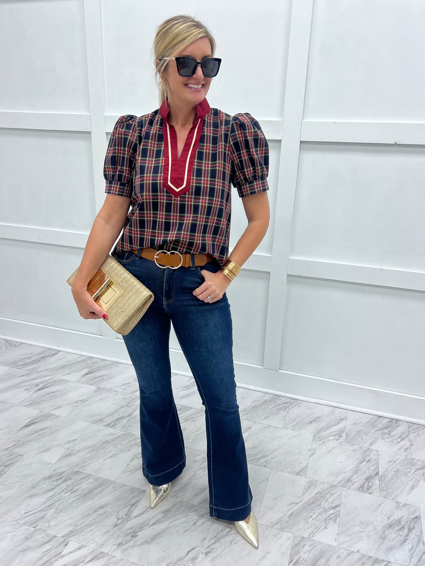 Season To Celebrate Plaid Top