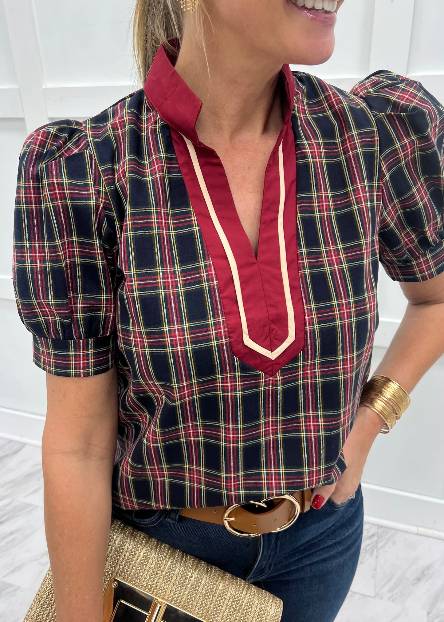 Season To Celebrate Plaid Top