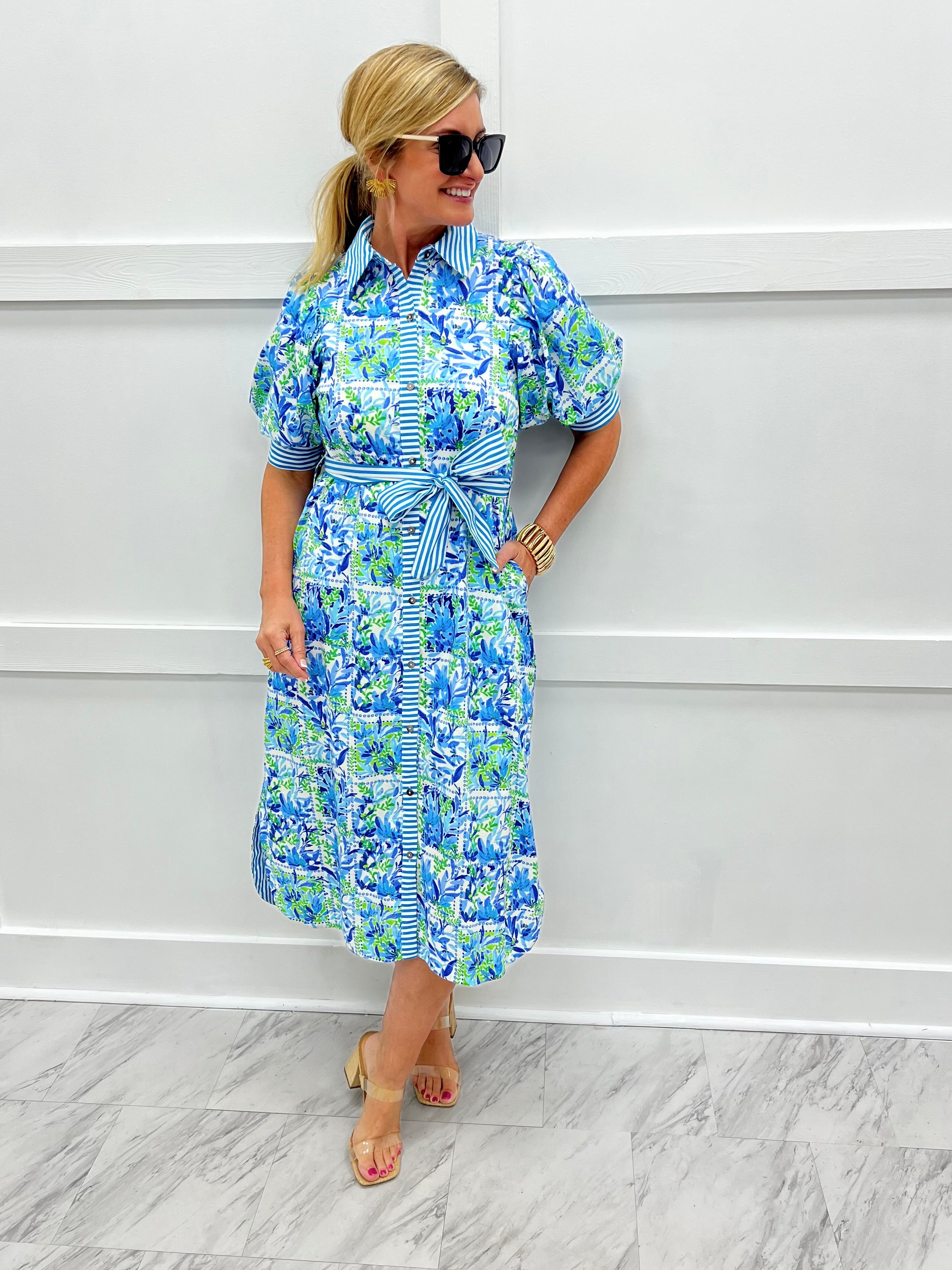 Seabrook Blue Print + Stripe Dress – shop chartreuse