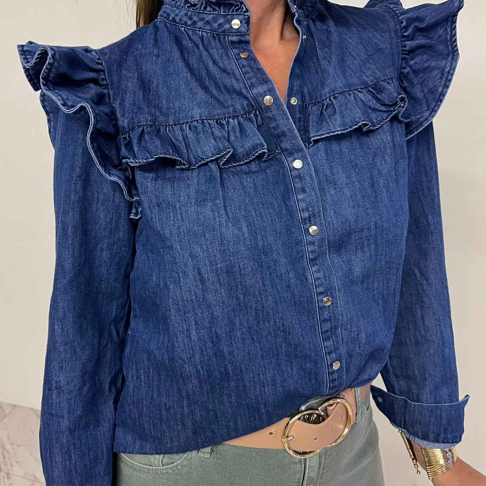 Houston Denim + Ruffle Top - FINAL SALE