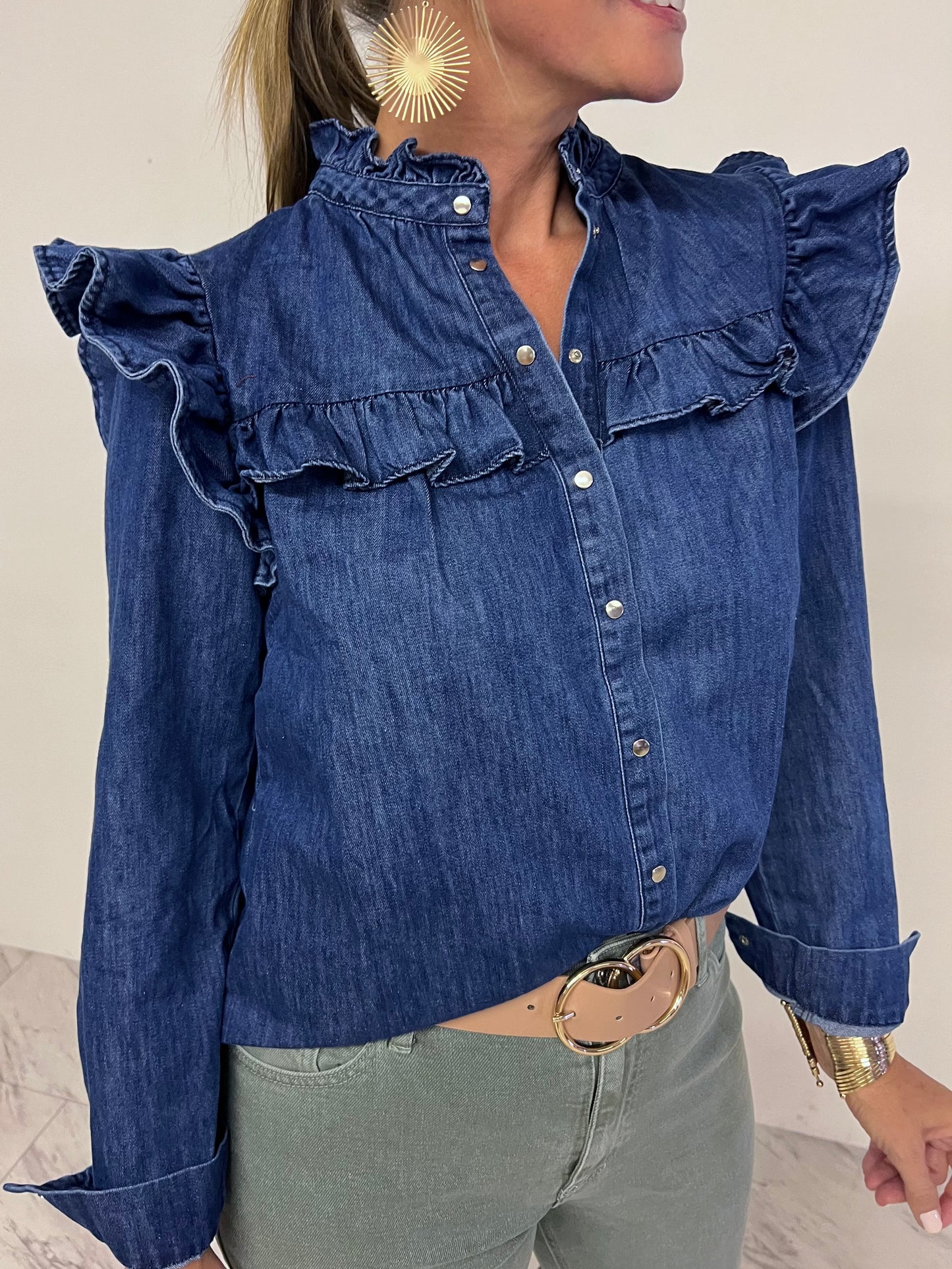 Houston Denim + Ruffle Top - FINAL SALE