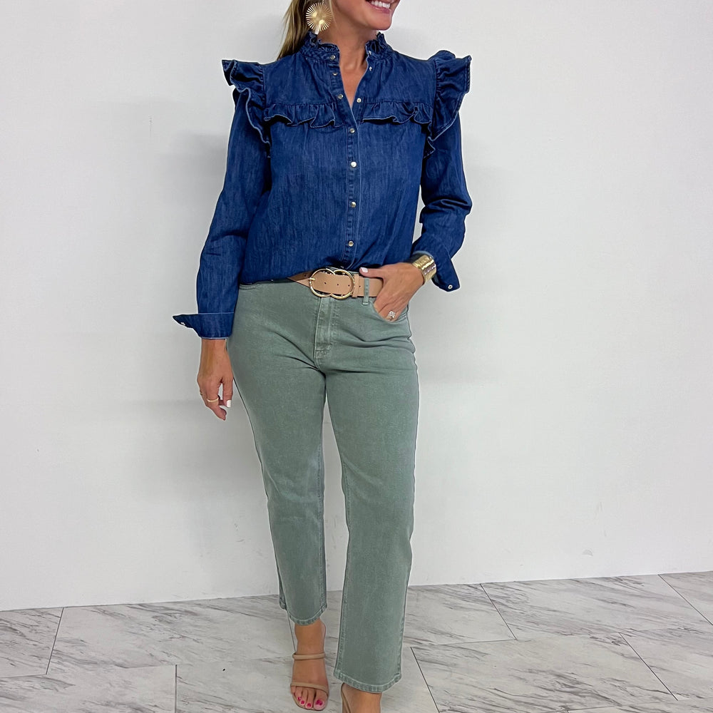 Houston Denim + Ruffle Top - FINAL SALE