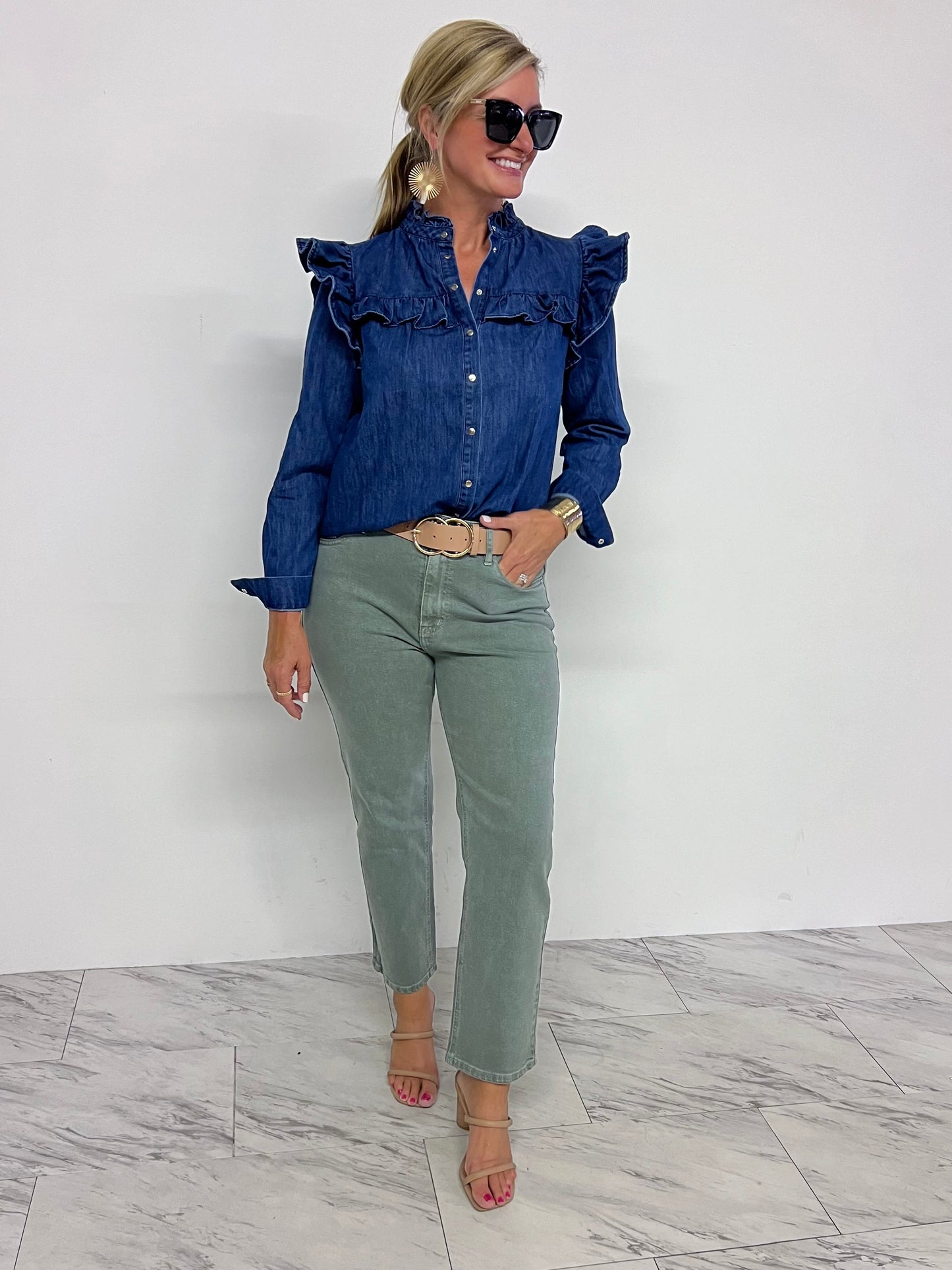 Houston Denim + Ruffle Top - FINAL SALE