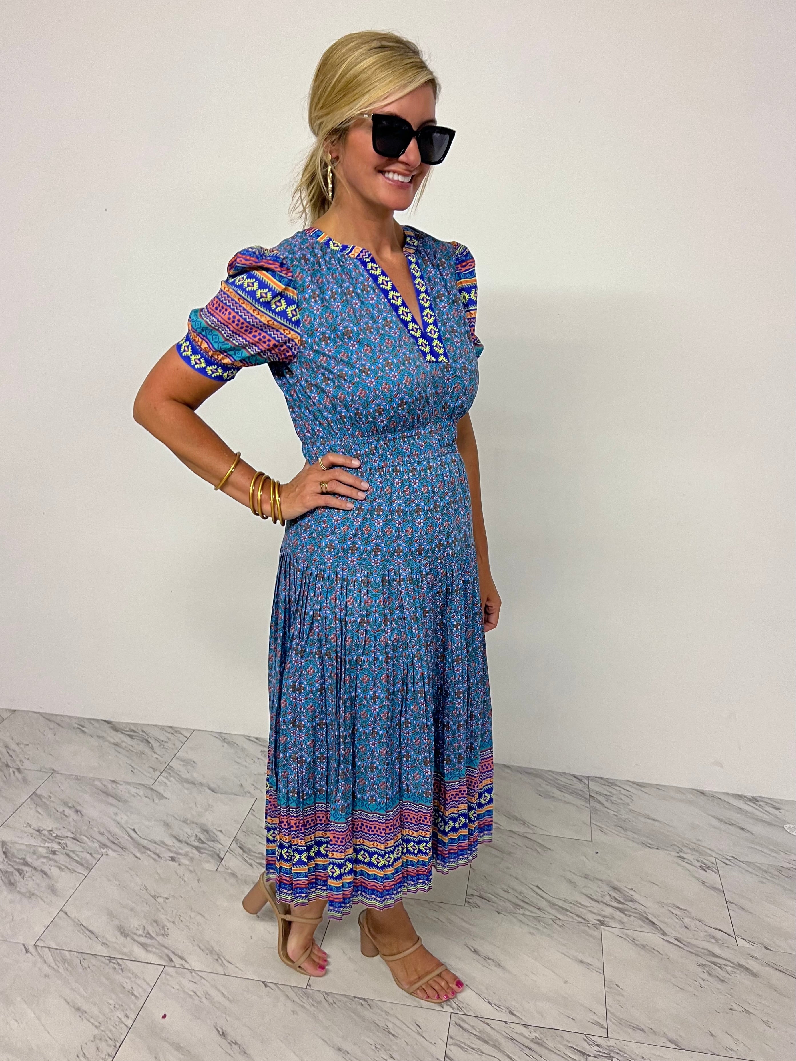 Mya Mix Midi Dress (Blue) - FINAL SALE – shop chartreuse