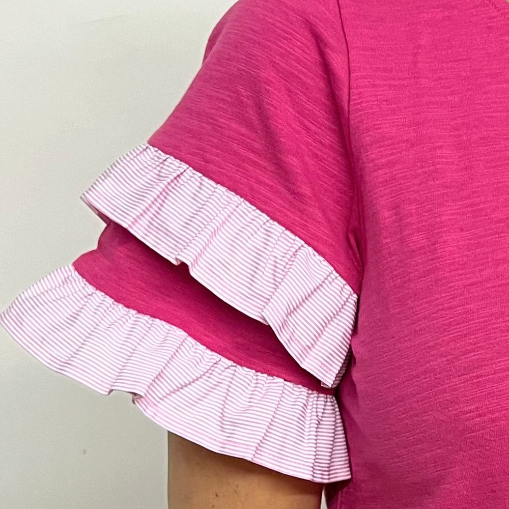 Southern Drawl Ruffle + Stripe Top (pink)- FINAL SALE