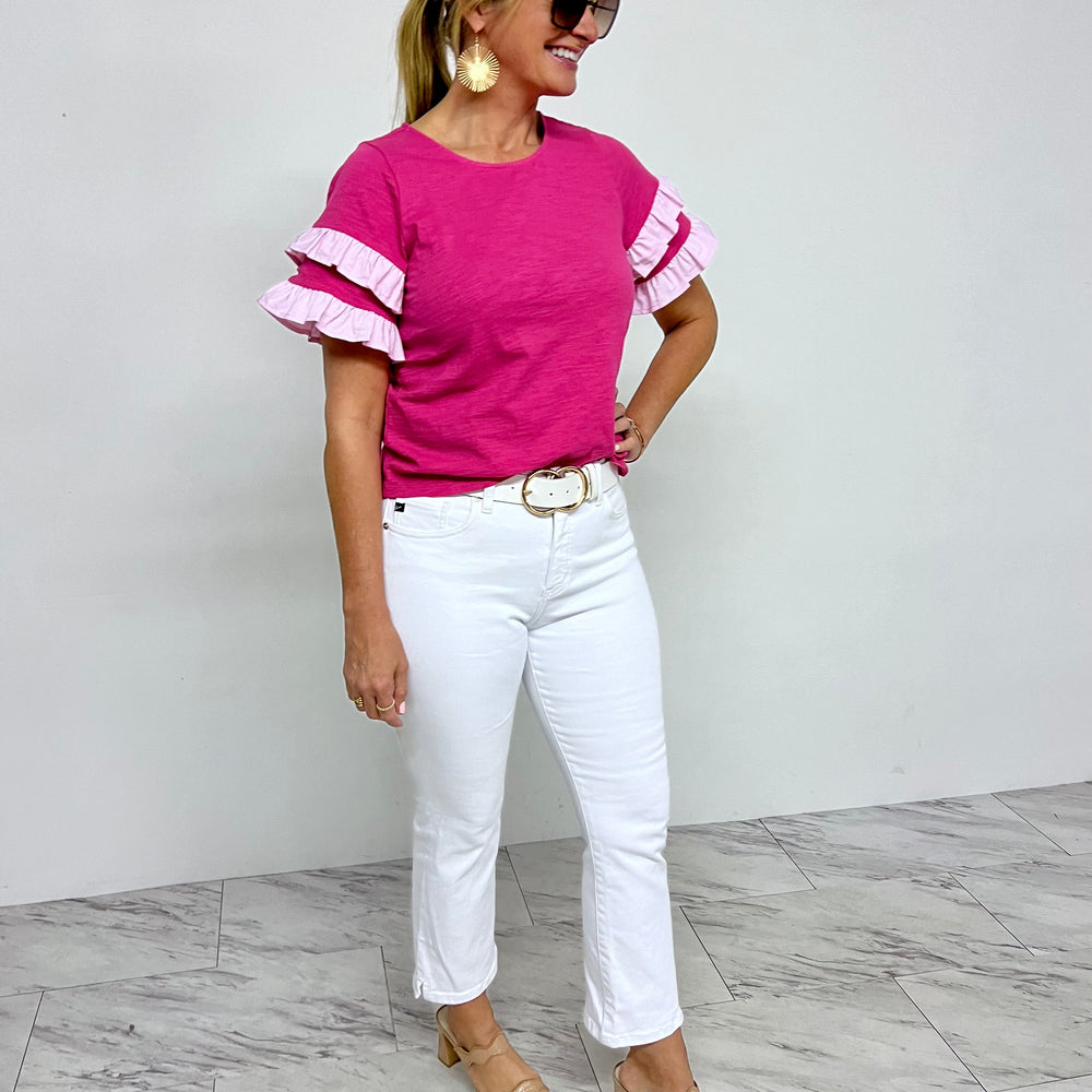 
                  
                    Southern Drawl Ruffle + Stripe Top (pink)- FINAL SALE
                  
                