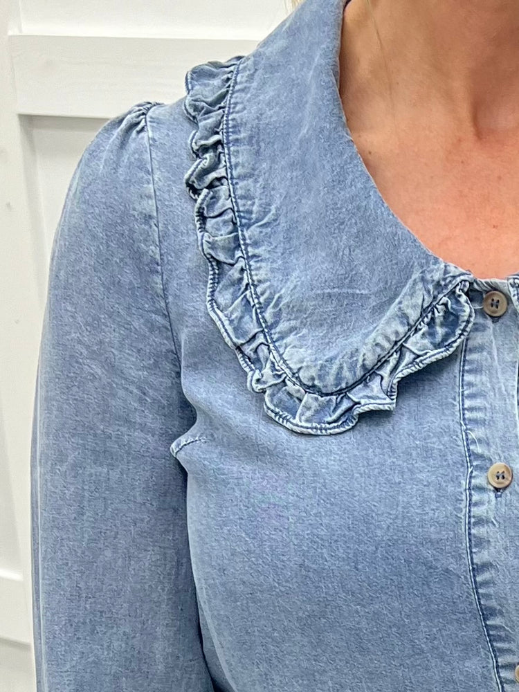 
                  
                    Ryleigh Ruffle Collar Denim Top
                  
                