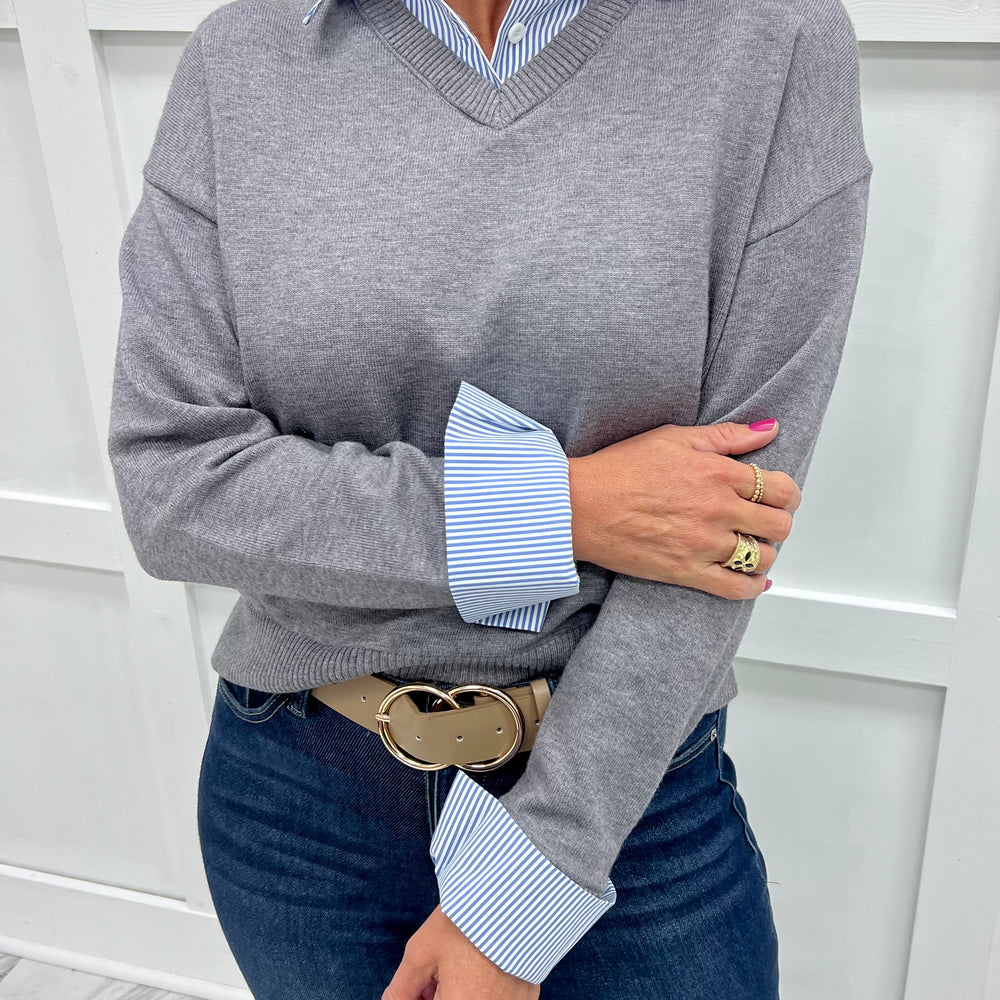 Perfectly Preppy Collar Sweater (Grey)