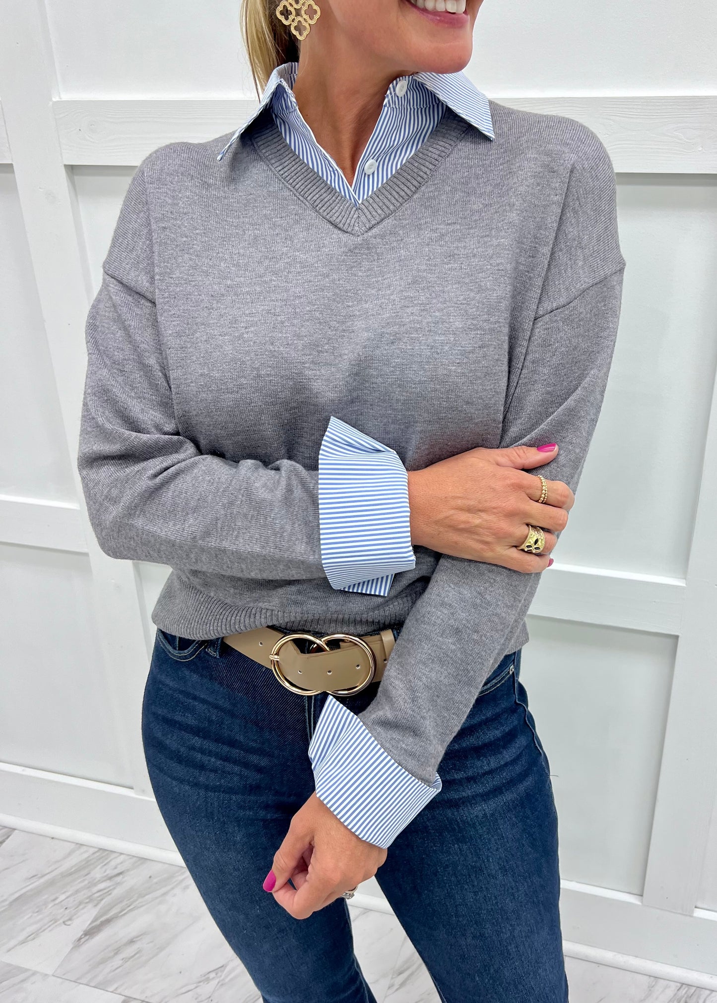 Perfectly Preppy Collar Sweater (Grey)