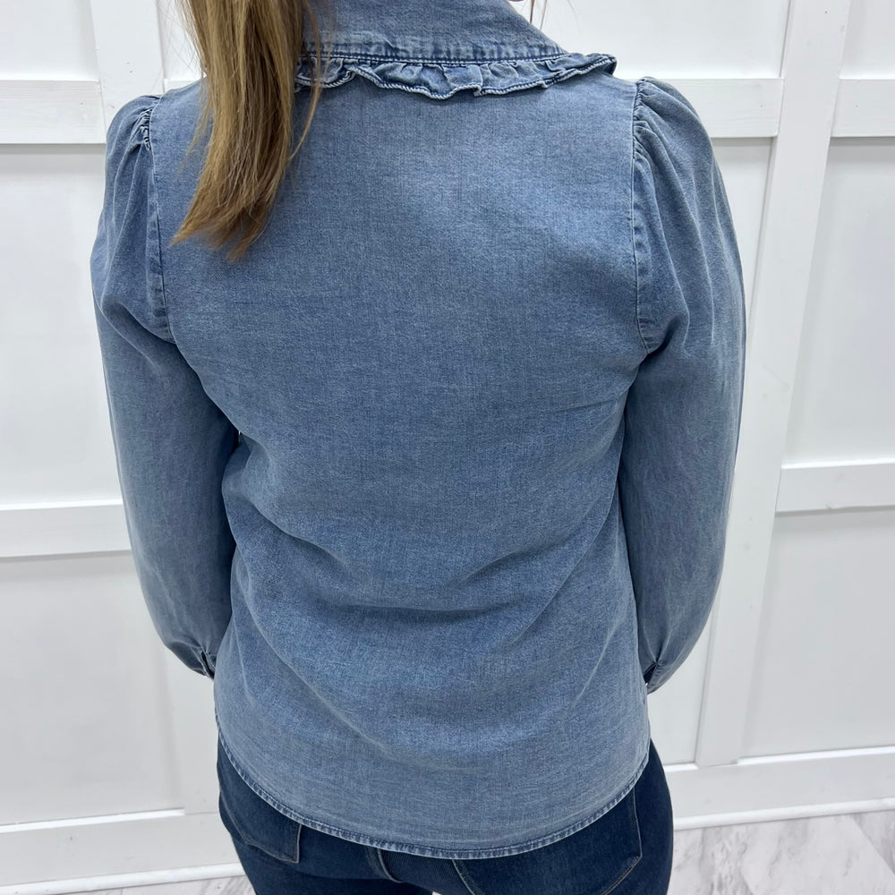 
                  
                    Ryleigh Ruffle Collar Denim Top
                  
                
