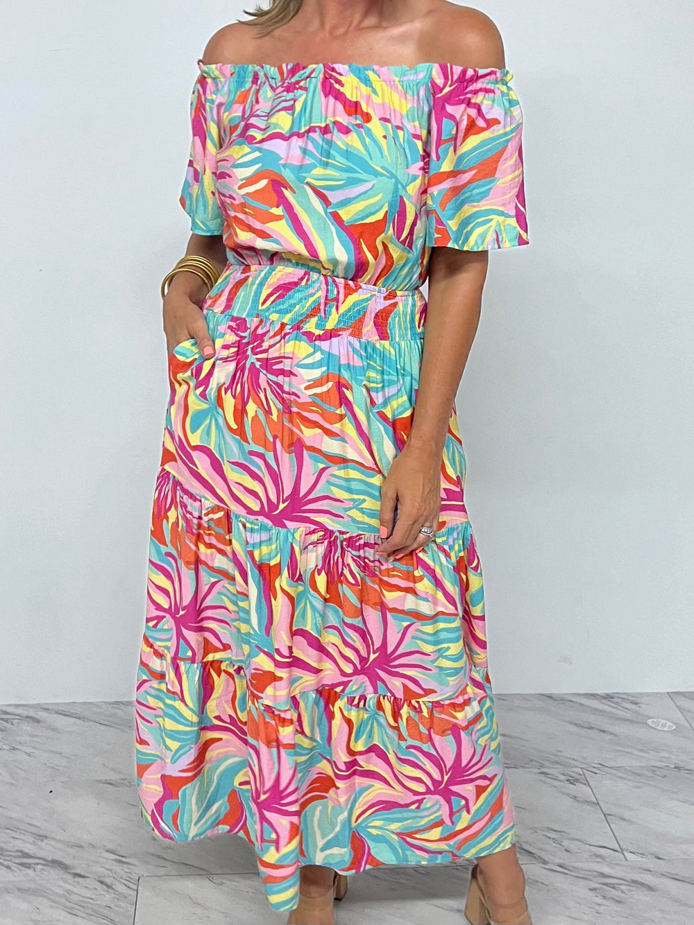 Nadia Print Off The Shoulder Dress