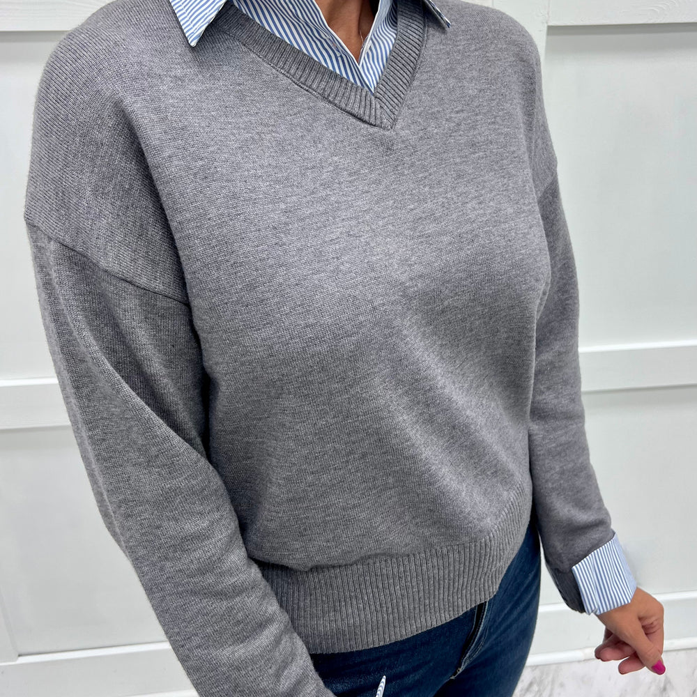 
                  
                    Perfectly Preppy Collar Sweater (Grey)
                  
                