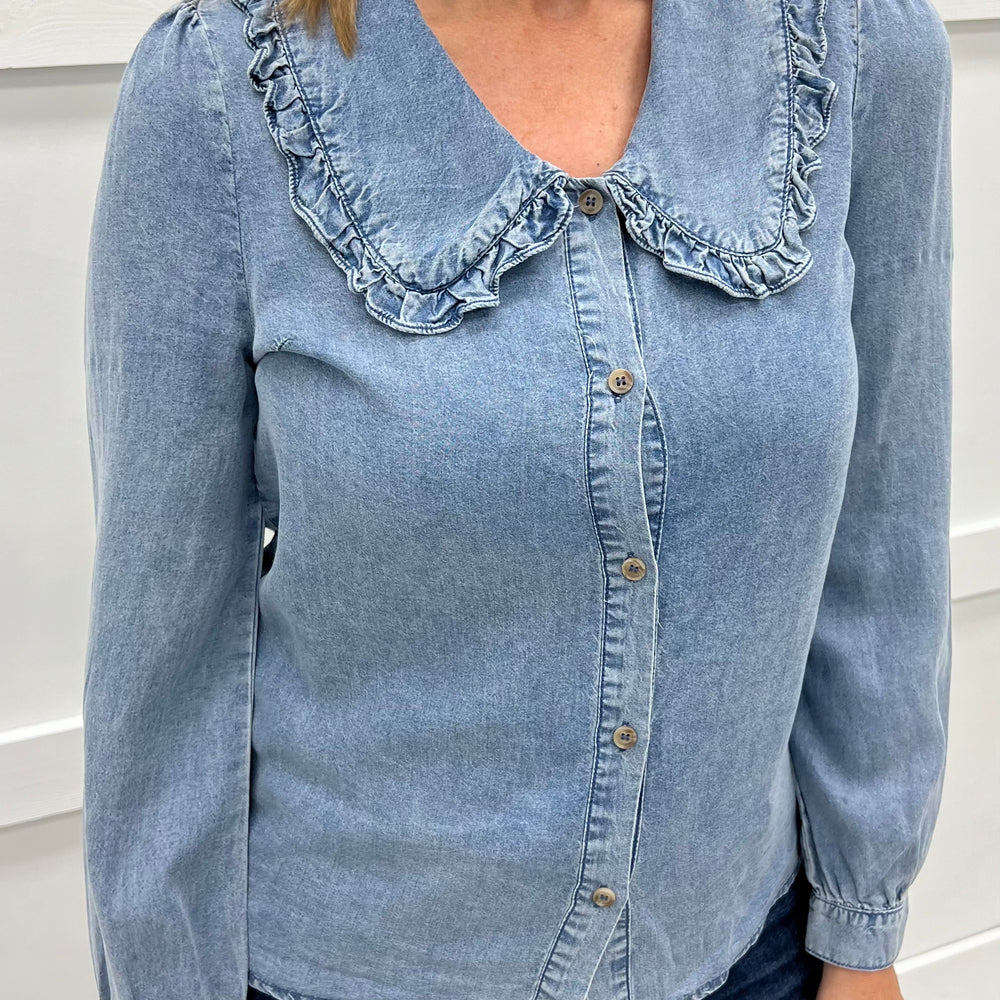 
                  
                    Ryleigh Ruffle Collar Denim Top
                  
                