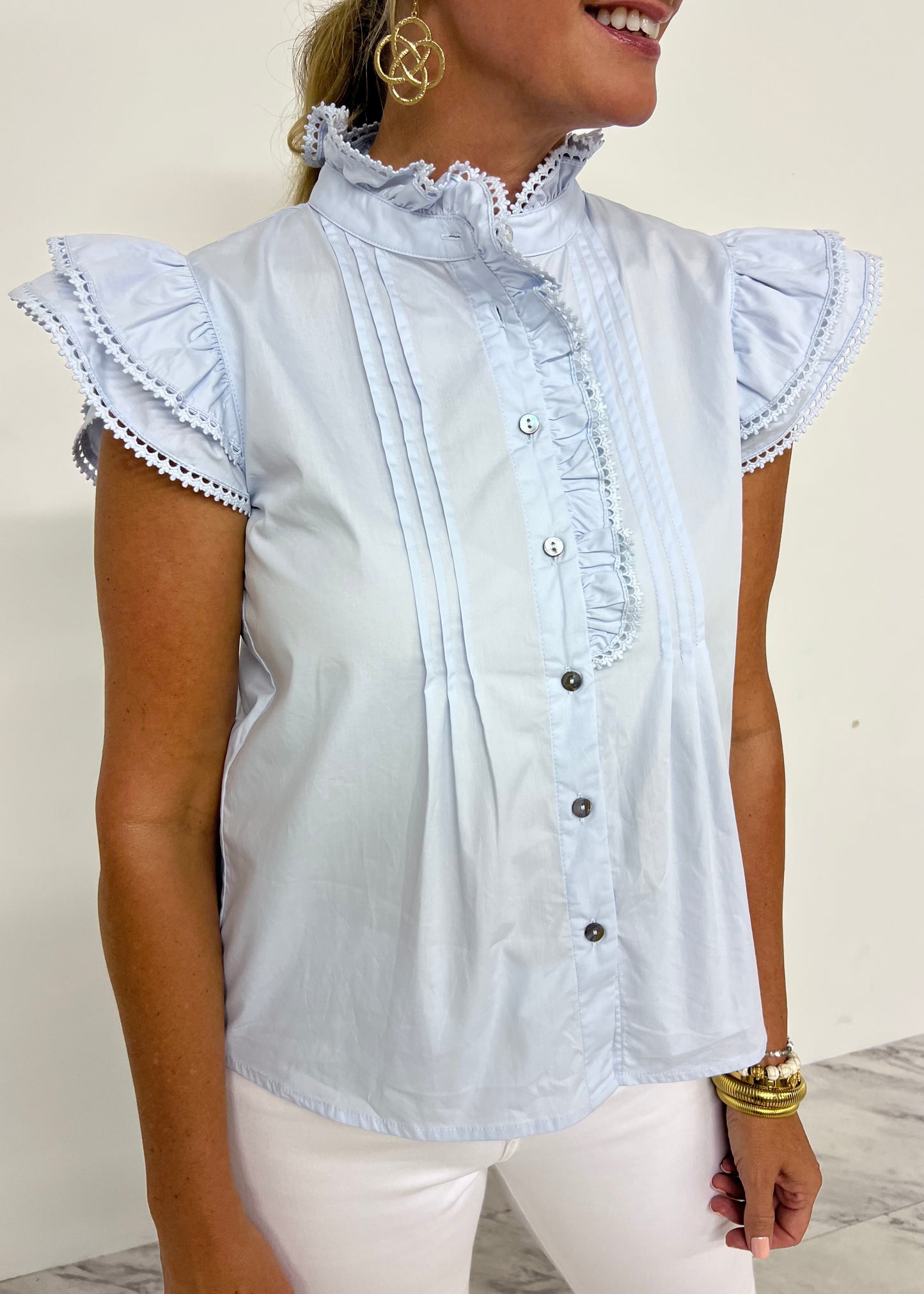 Skyla Blue Ruffle Detail Top-FINAL SALE