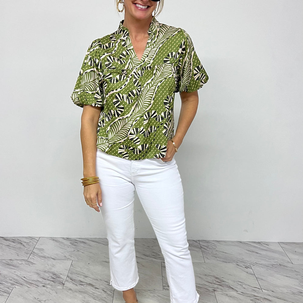 
                      
                        Bahama Palm Puff Sleeve Top - FINAL SALE
                      
                    