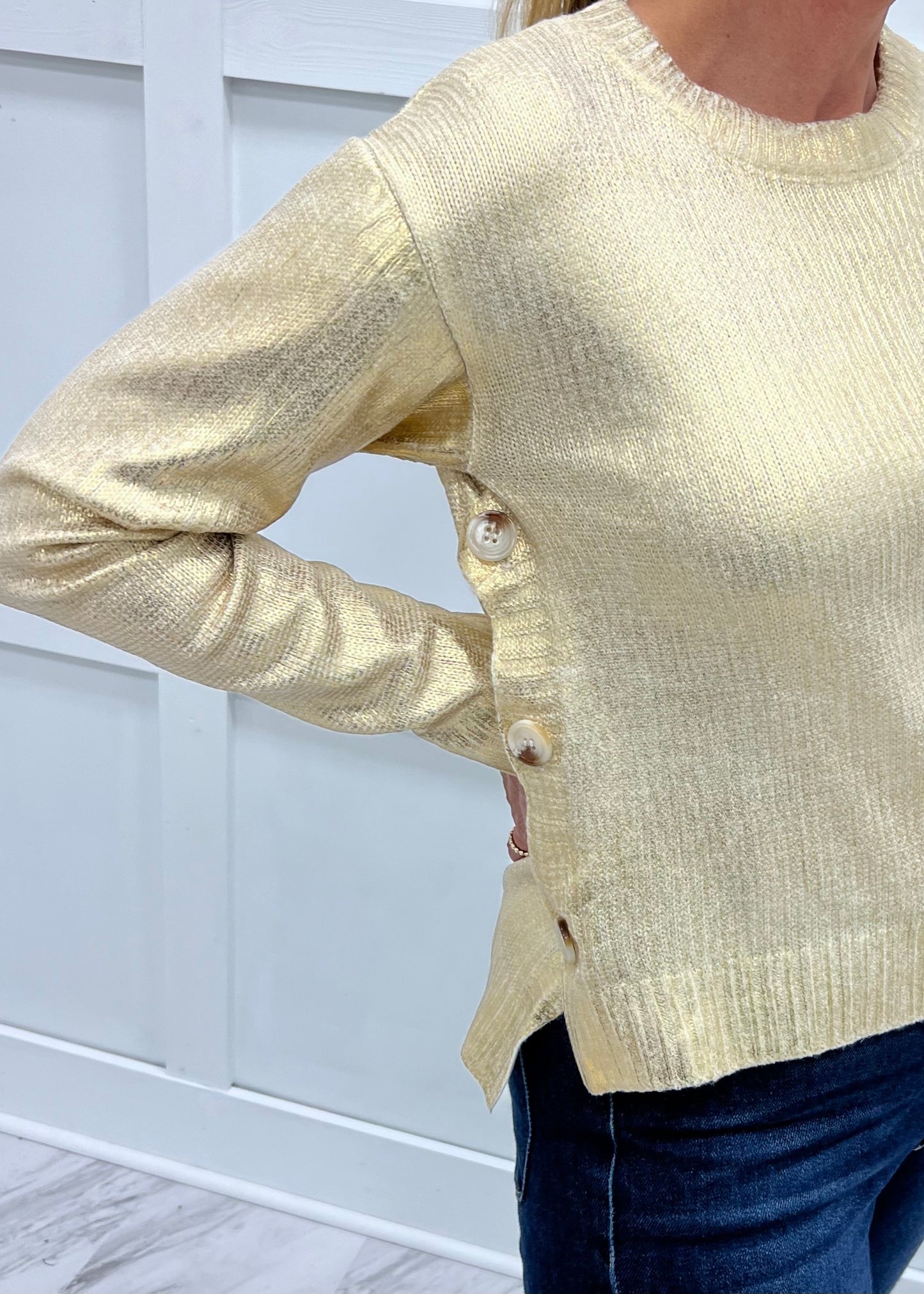 Mystic Gold Button Side Sweater