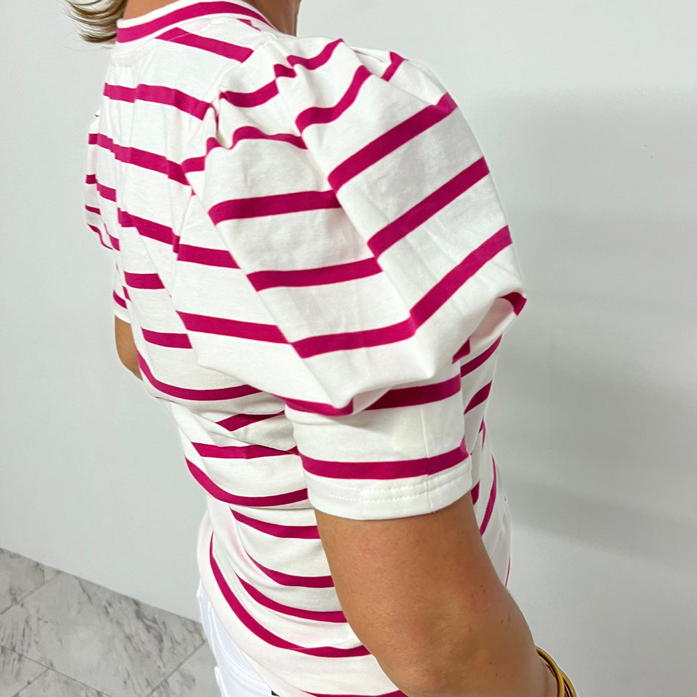 Pippa Puff Sleeve Stripe Top (Pink) - FINAL SALE