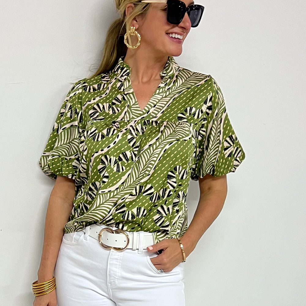 
                      
                        Bahama Palm Puff Sleeve Top - FINAL SALE
                      
                    