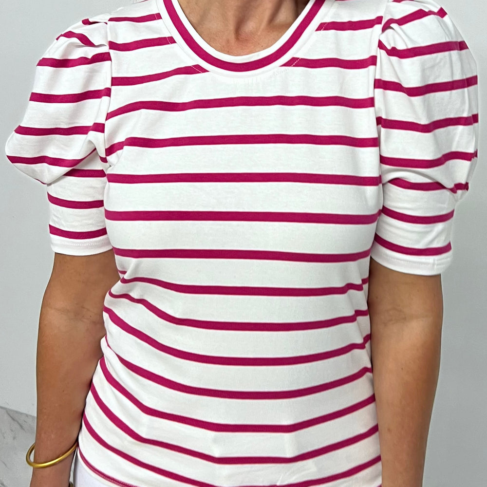 Pippa Puff Sleeve Stripe Top (Pink) - FINAL SALE