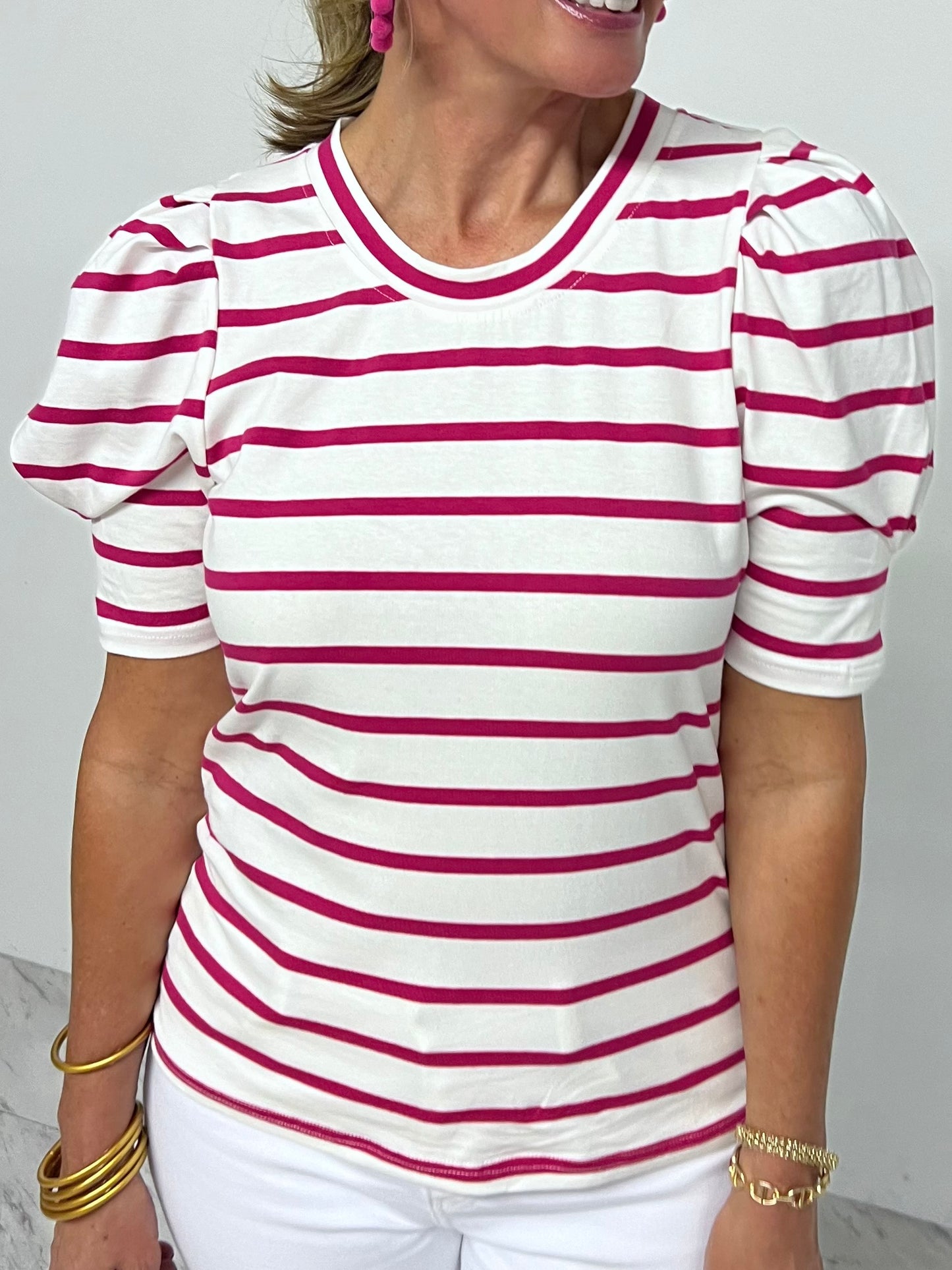 Pippa Puff Sleeve Stripe Top (Pink) - FINAL SALE