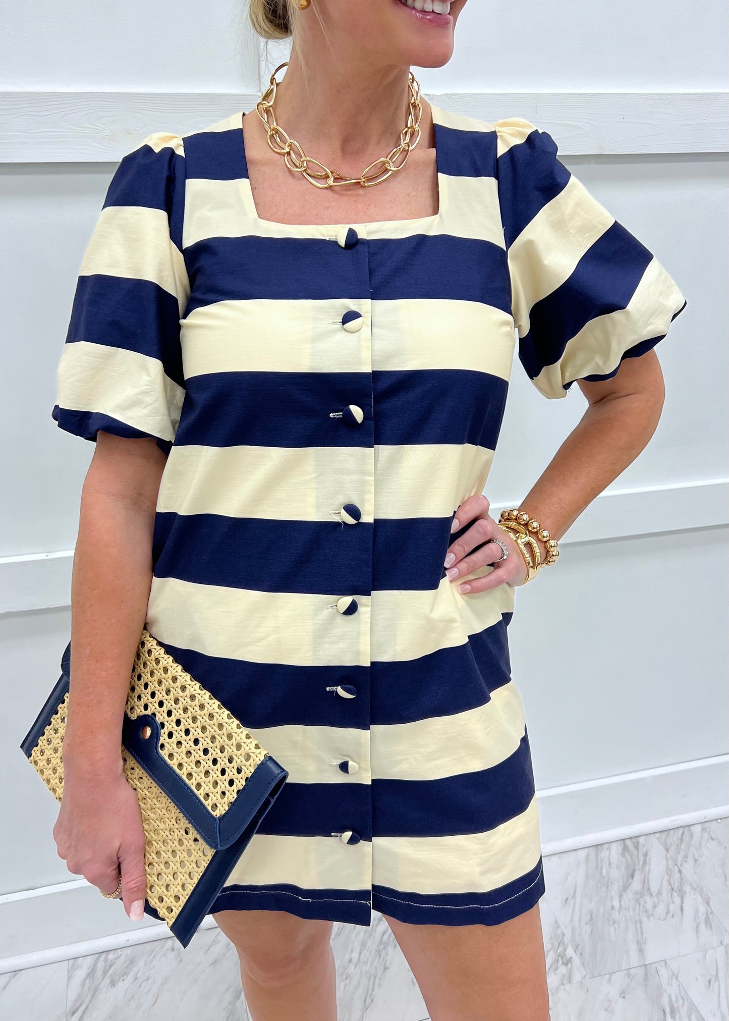 Seaside Stripe Dress (Navy)-FINAL SALE – shop chartreuse