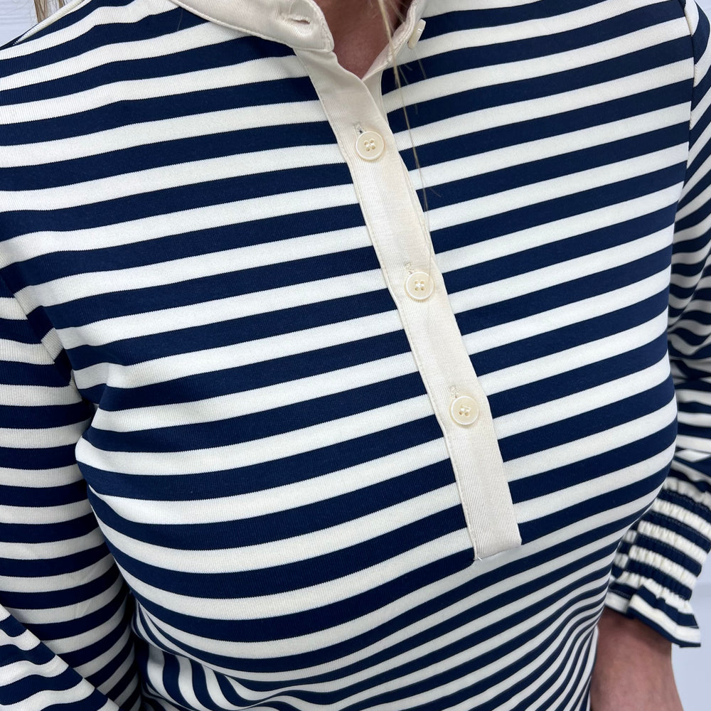 
                  
                    Sloane Stripe + Ruffle Collar Top (Navy)
                  
                