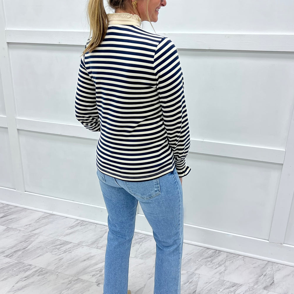 
                  
                    Sloane Stripe + Ruffle Collar Top (Navy)
                  
                