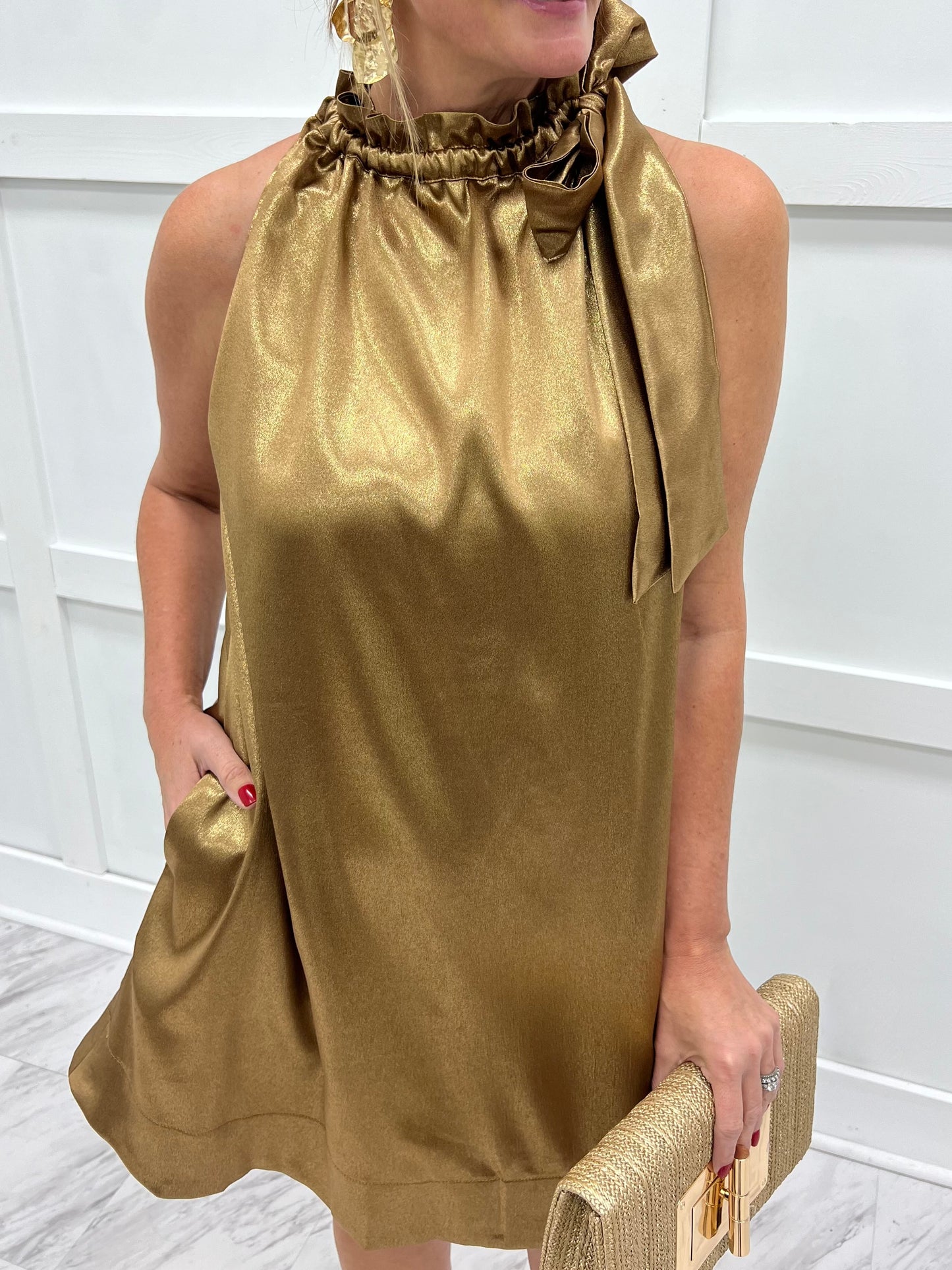 Modern Glam Shimmer Dress (Gold)