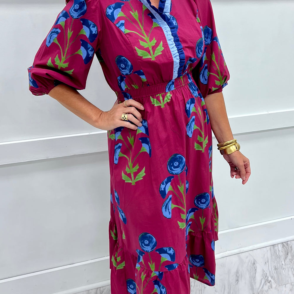 Alex Flower Midi Dress (Wine)