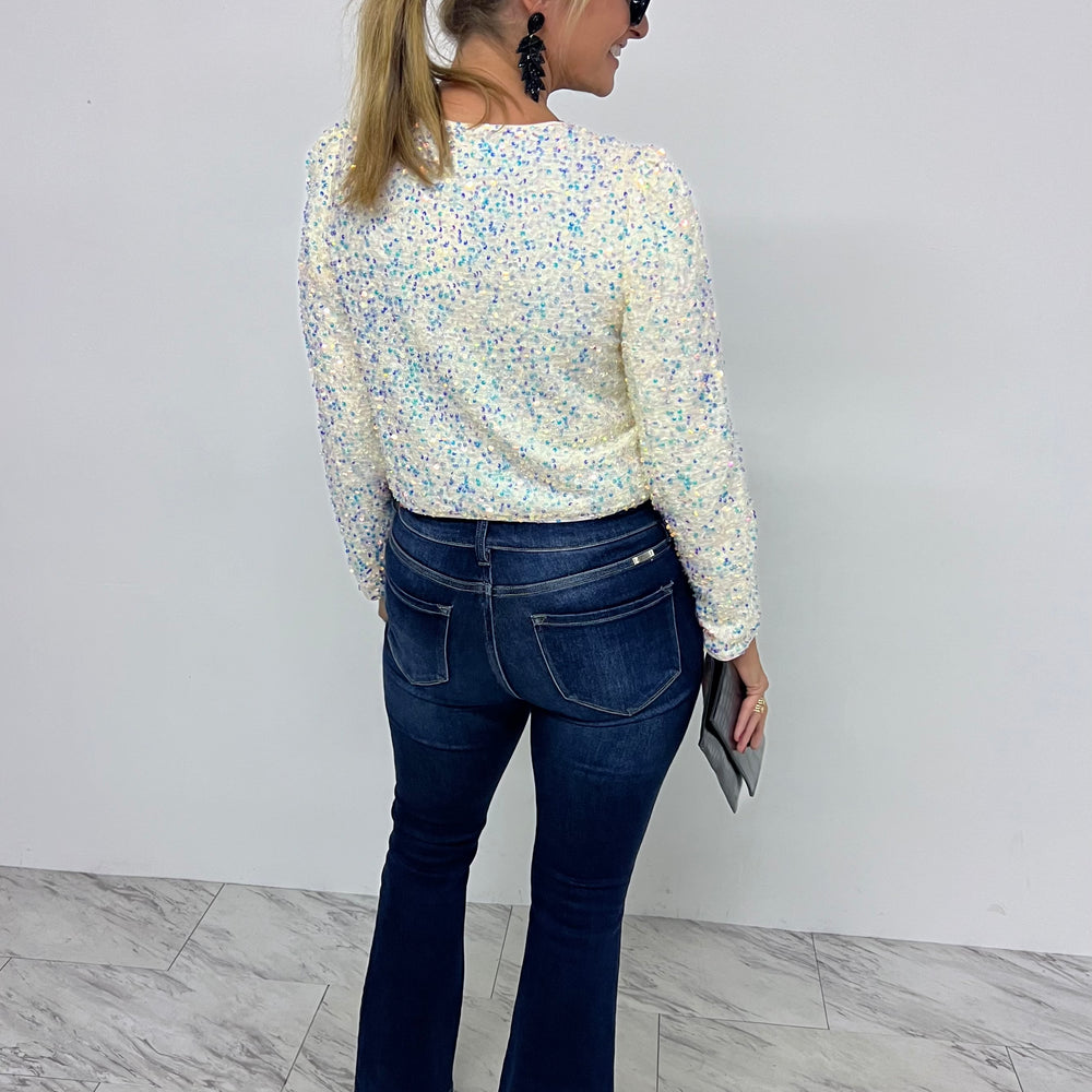 
                  
                    Champagne Kiss Sequin + Bow Cardigan Top
                  
                