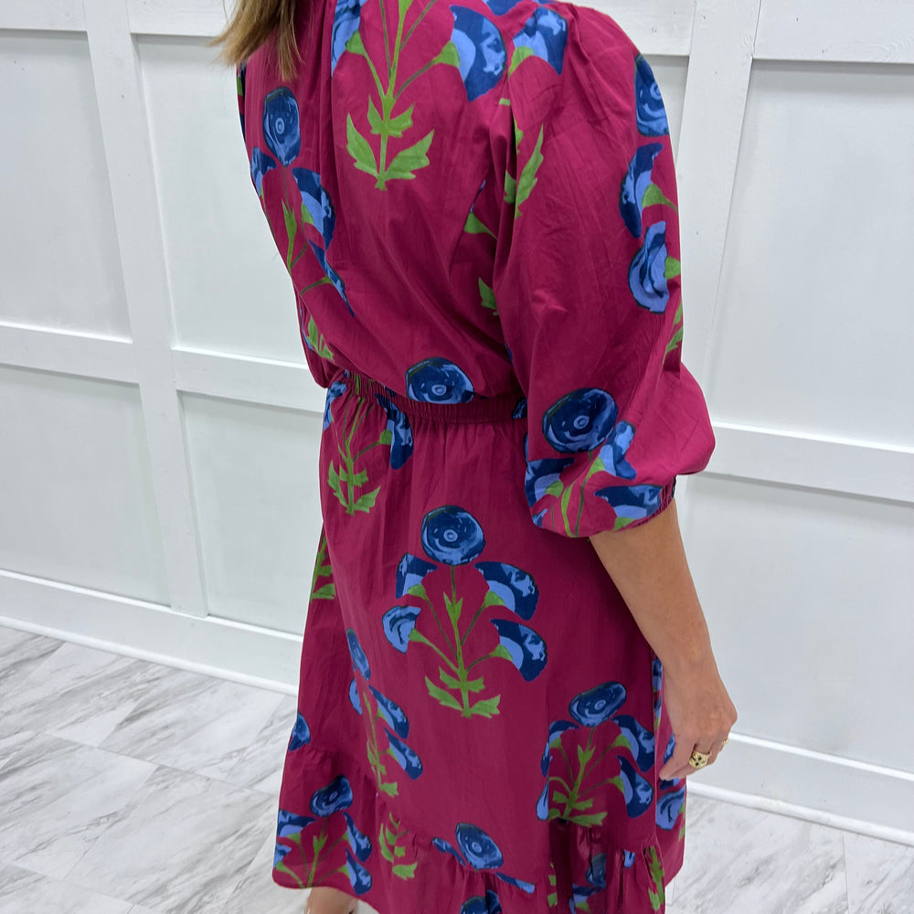 Alex Flower Midi Dress (Wine)