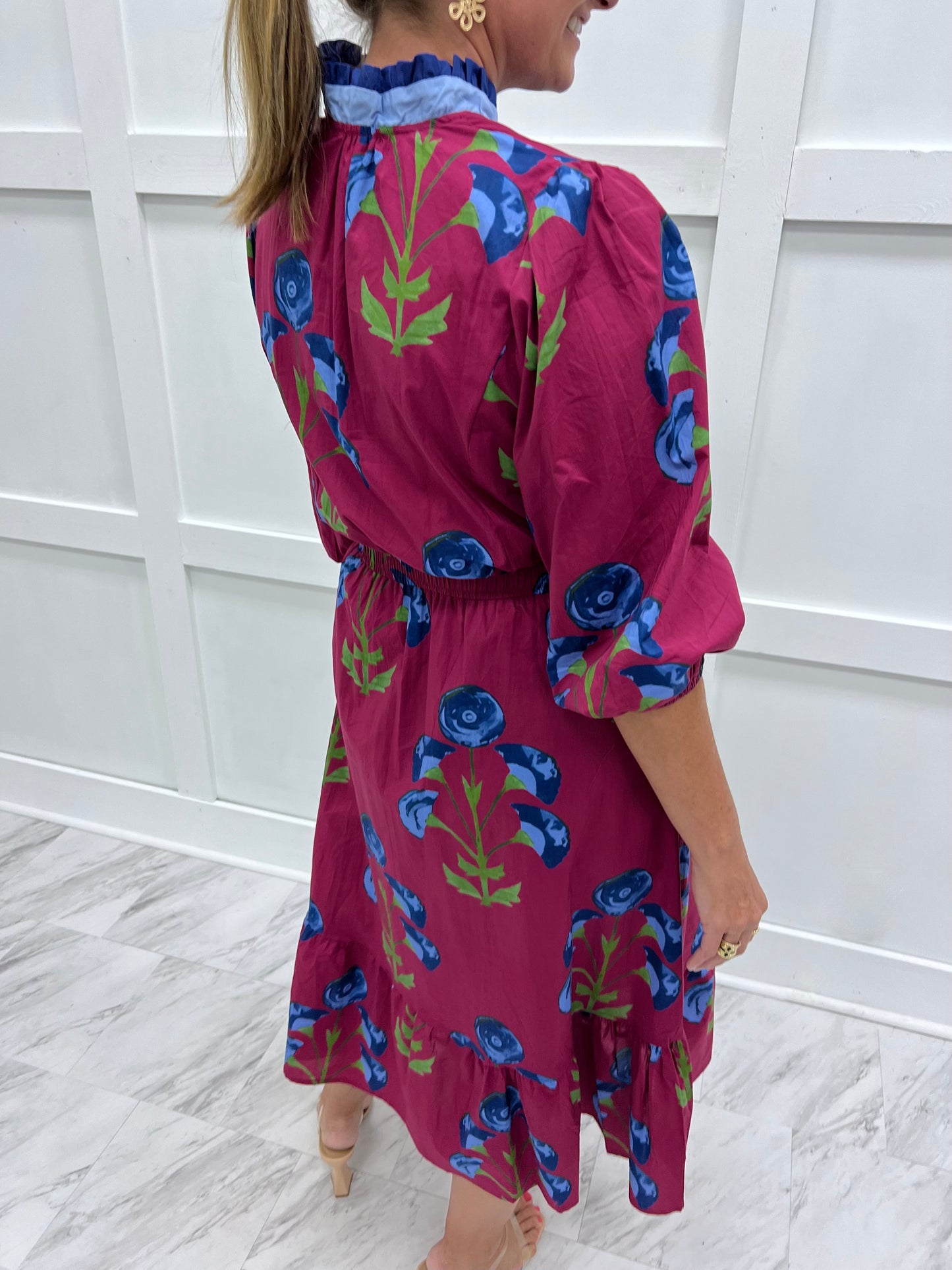 Alex Flower Midi Dress (Wine)