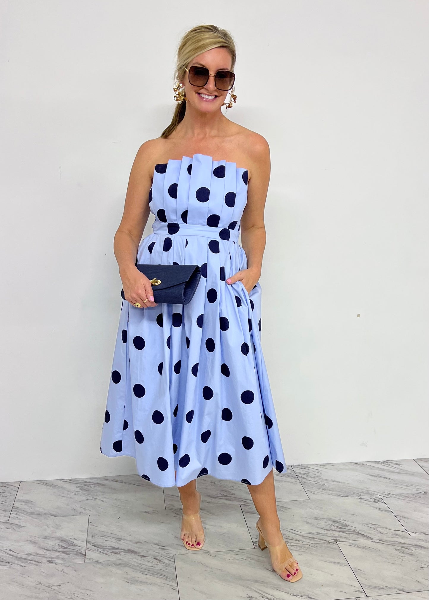 Pollie Polka Dot Strapless Dress