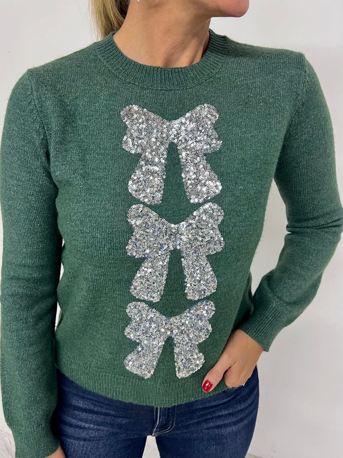 Season To Shine Bow Sweater (Green)