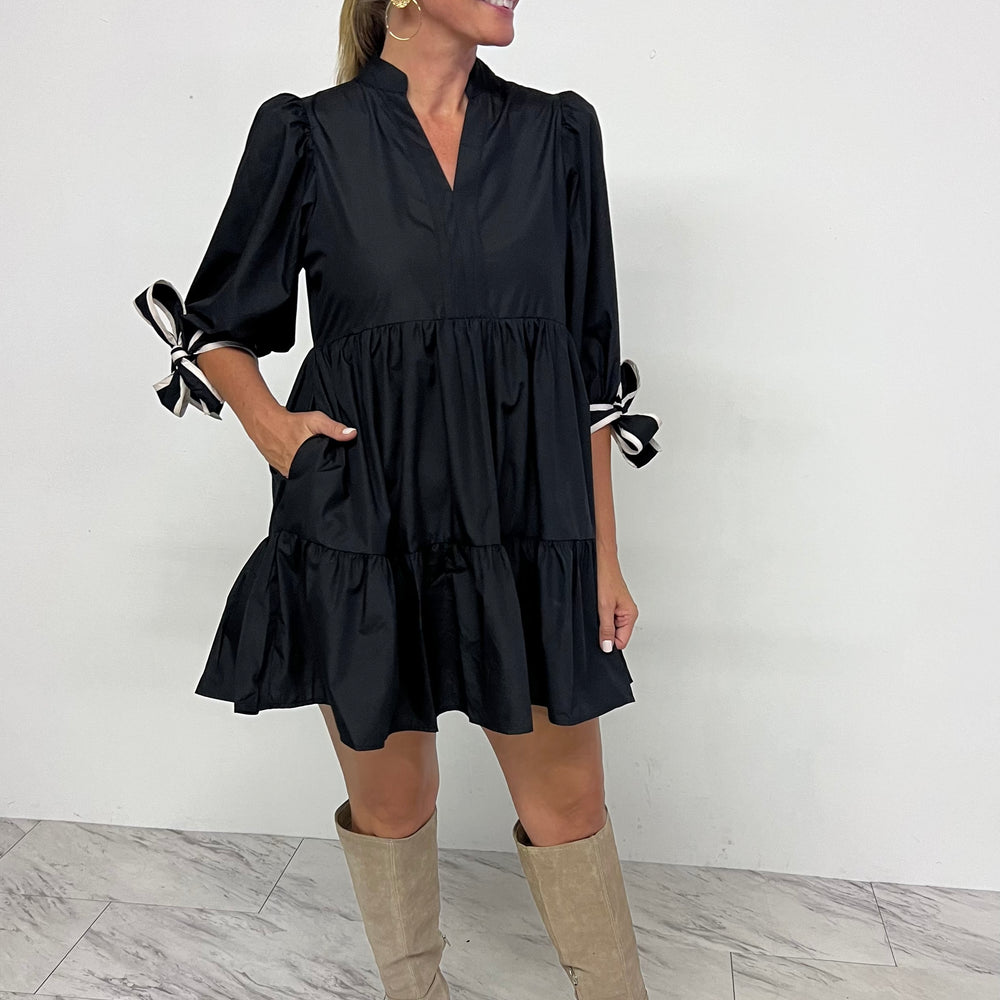 Astoria Tie Sleeve Dress (Black)