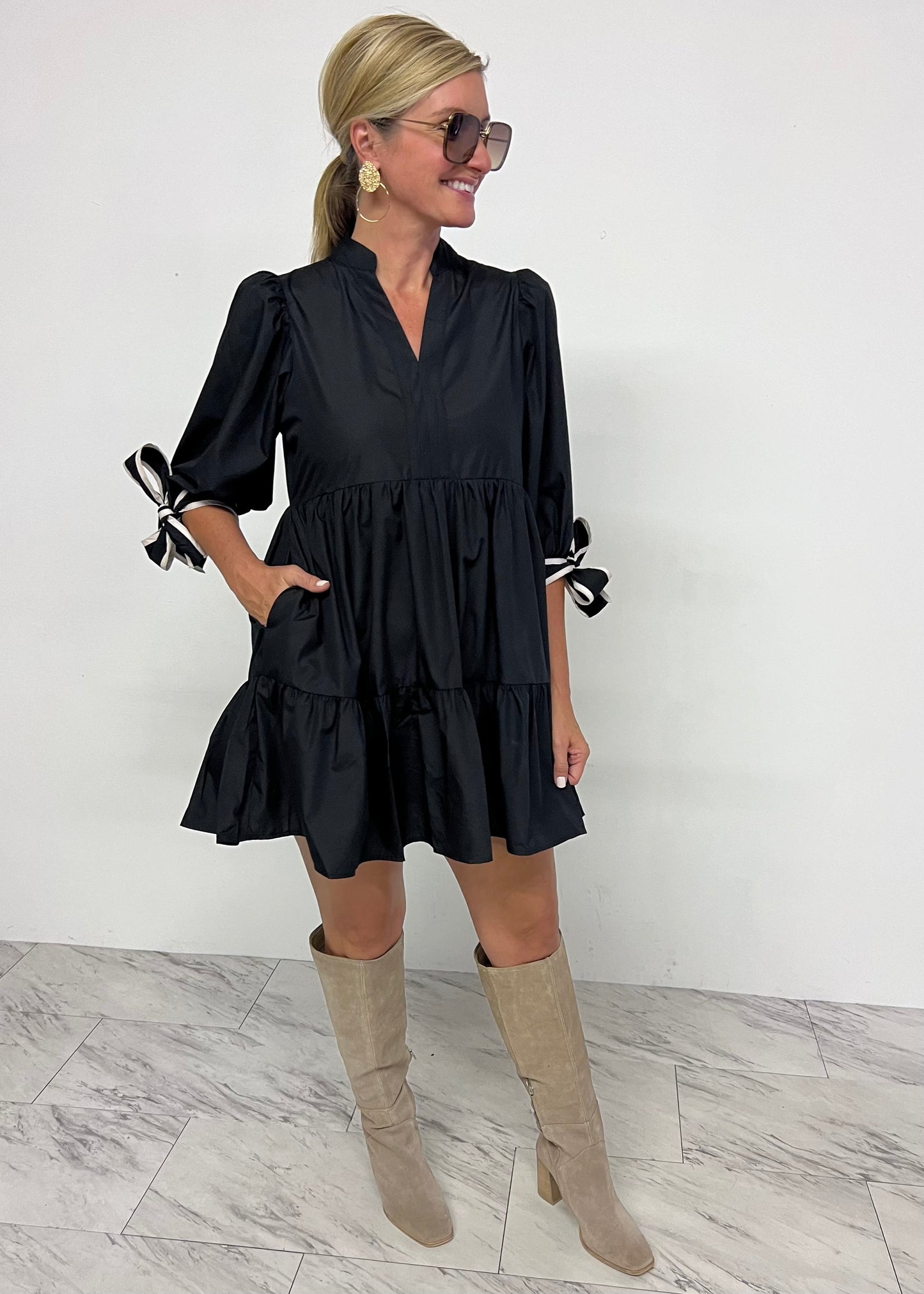 Astoria Tie Sleeve Dress (Black)